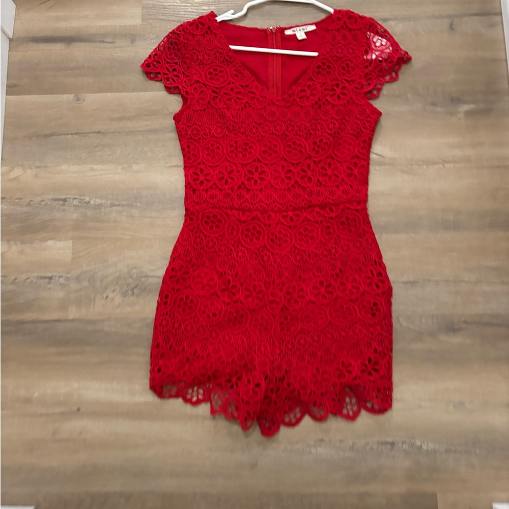 Red Lace Short Sleeve Romper